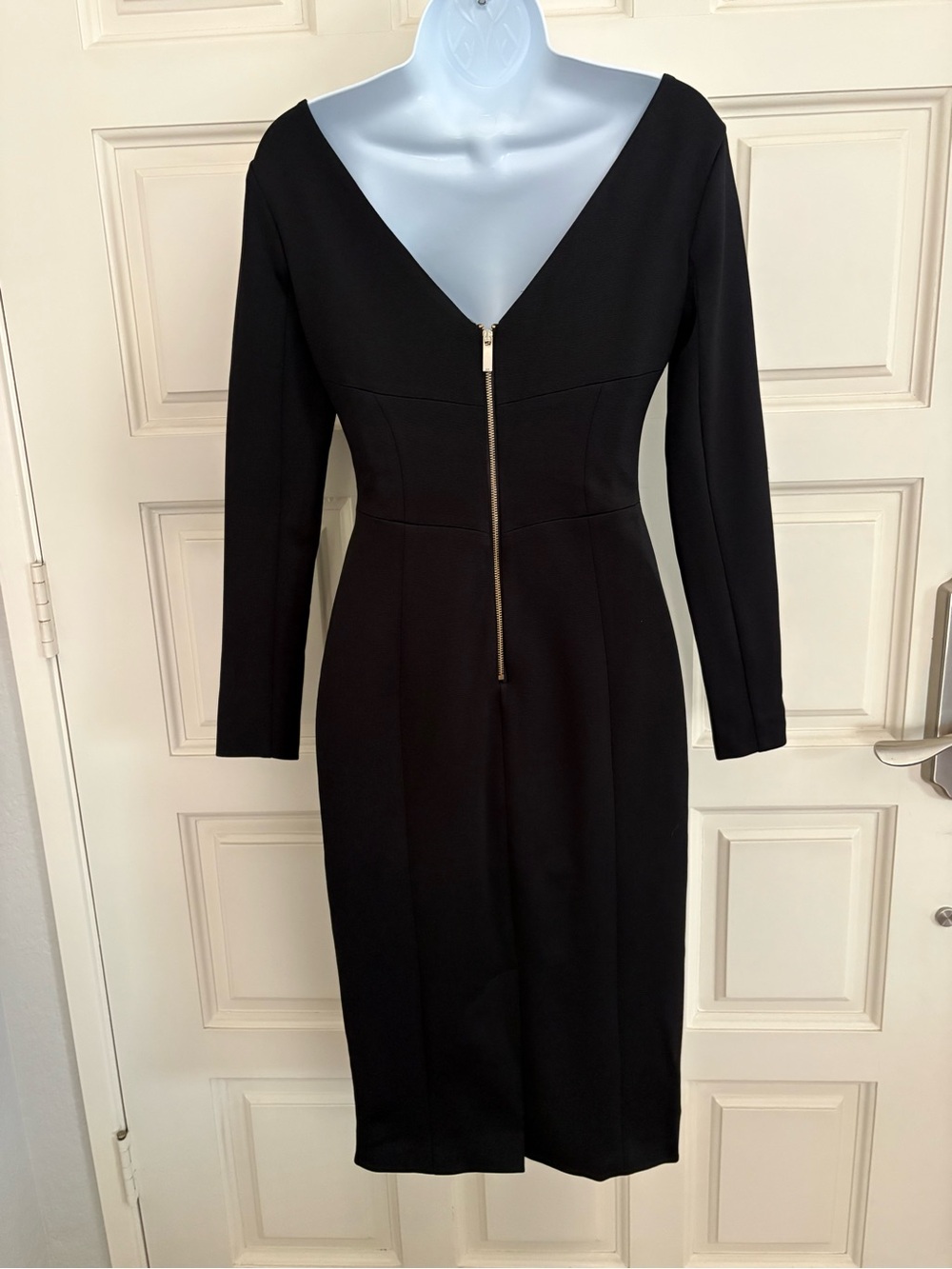 Karen Millen Cutout Neck Long-Sleeve Black Sheath Dress - Picture 6 of 11